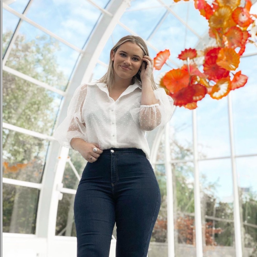 Zara Puff Sleeve Button Down Top